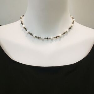 VINTAGE 90s White Cats Eye Hand Beaded Chain Necklace